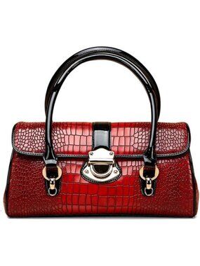 Red Genuine Leather Crocodile Print Handbag - Stylish Evening Bag for Women
